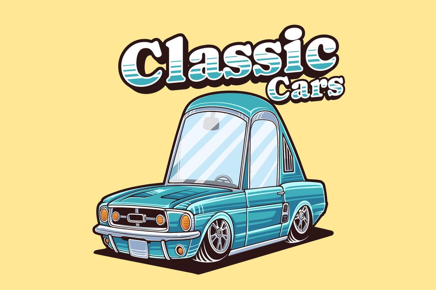 Vintage Classic Car Illustration. Retro Car With Cartoon Style. Transportation Illustration Design vector