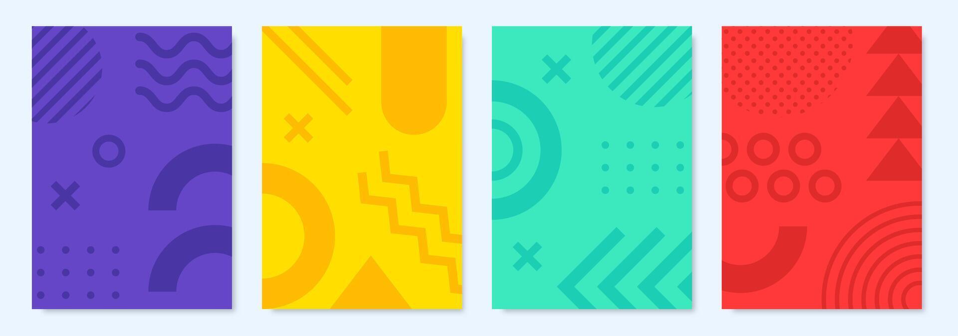 Set of abstract covers in geometric style. Trendy colorful minimal cover background. Vector illustration