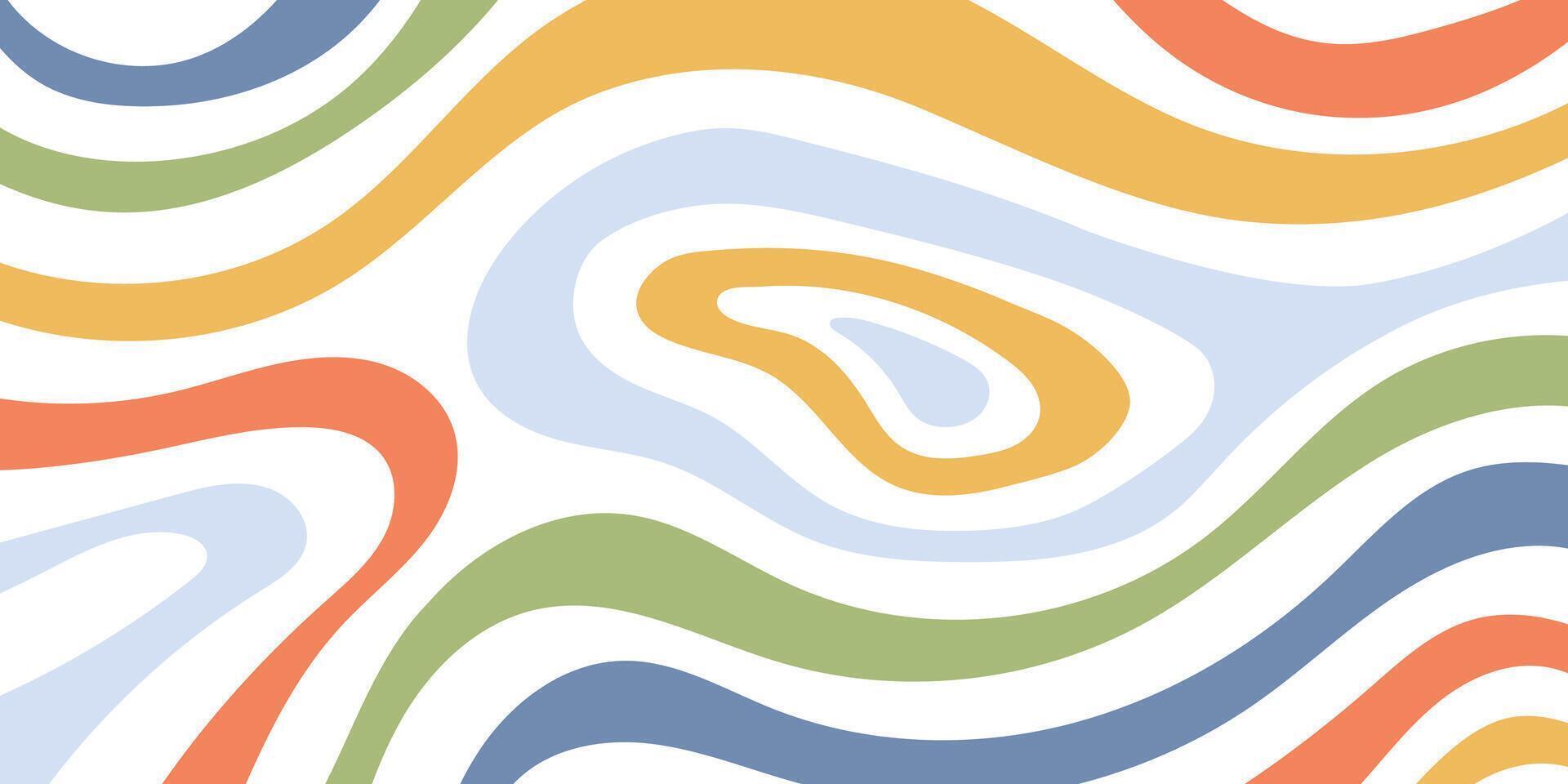 Horizontal abstract background with colorful wave pattern. Trendy vector illustration in retro style 60s, 70s.