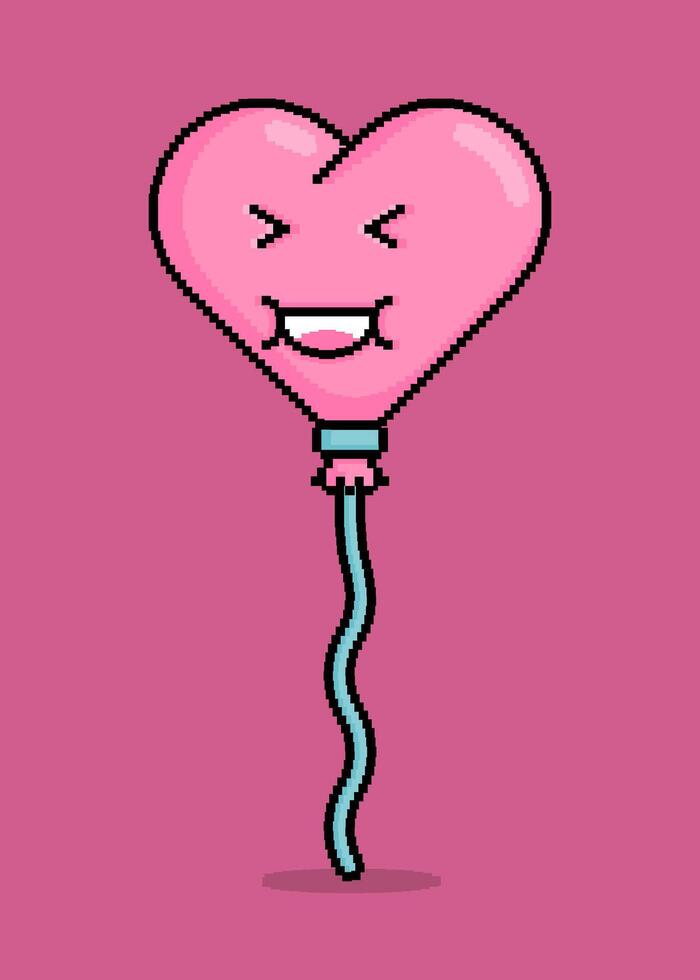 emoji en píxel Arte ilustración de un corazón conformado globo riendo mientras clausura sus ojos. lata ser usado para pegatinas, juguete, enamorado, tener una cita, invitación, t camisa, ropa vector