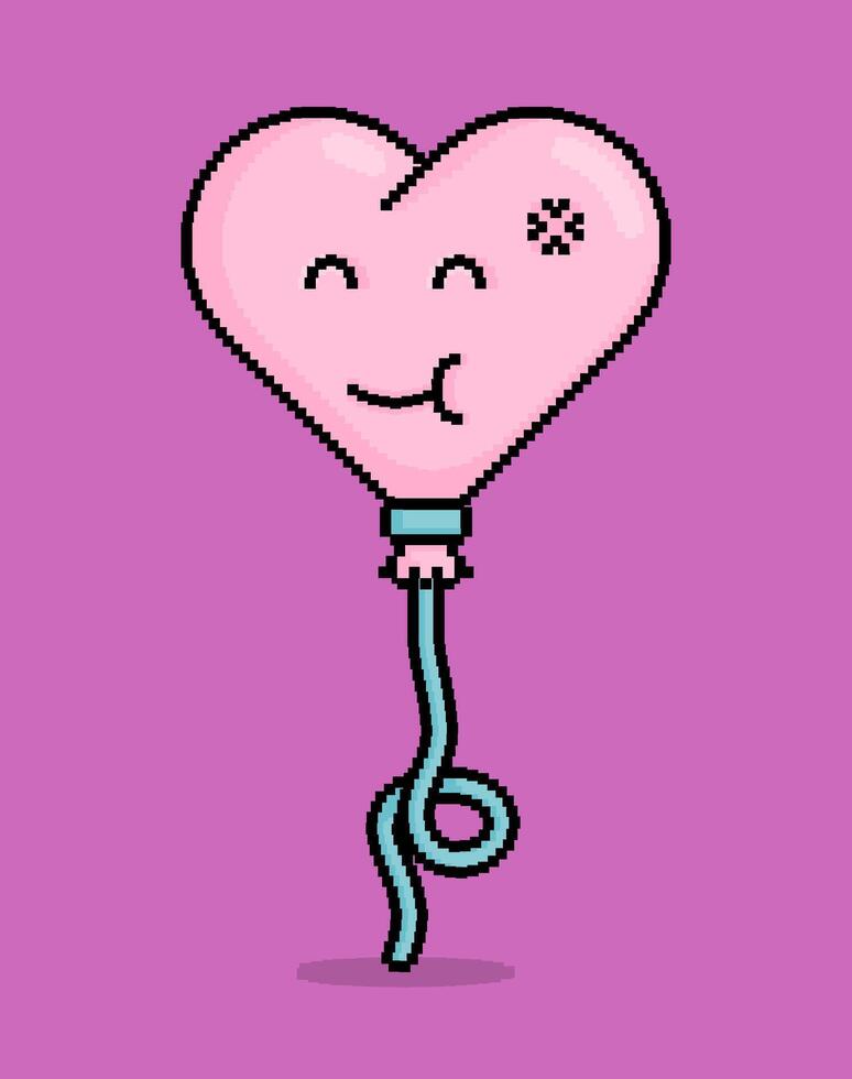 emoji in pixel art illustration of a heart shaped balloon smiling irritated and angry. Can be used for stickers, toy, valentine, dating, invitation, T shirt, clothing vector