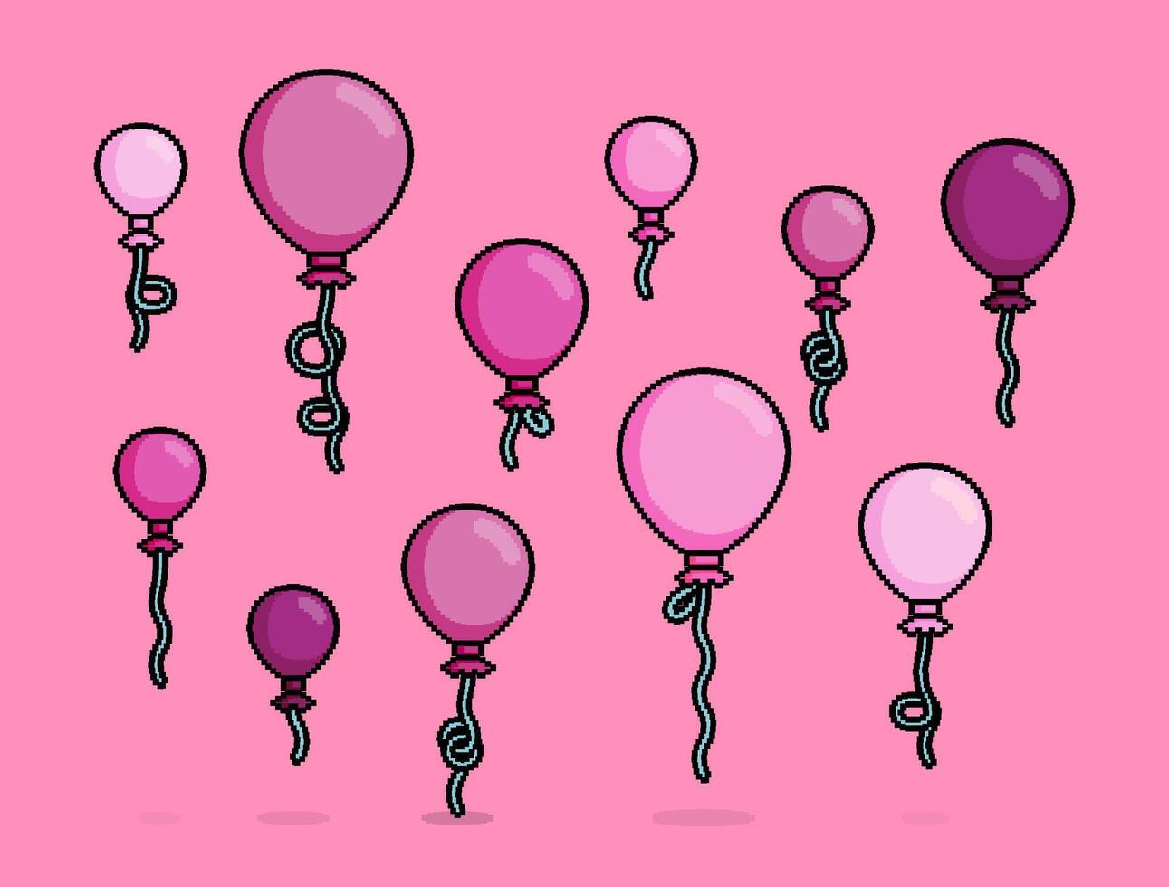 collection of pink balloons for the Valentine event on February 14 in Pixel illustration. Can be used for valentine merchandise, t shirt, sticker, banner, poster, birthday gifts vector