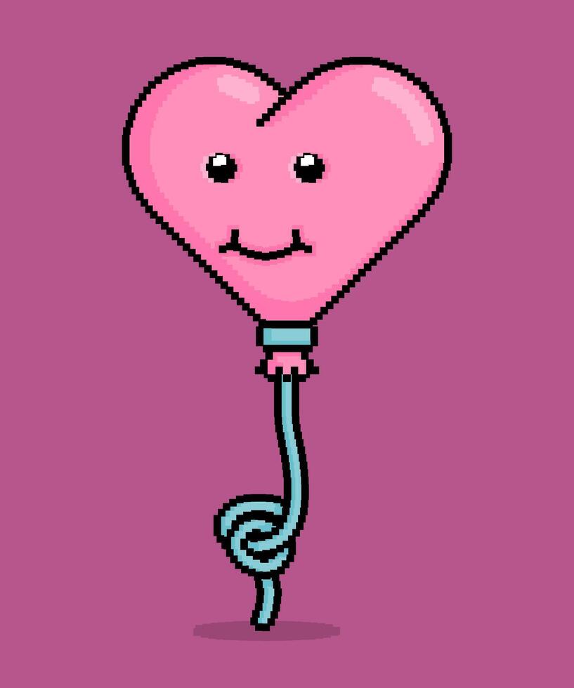 emoji in pixel art illustration of a heart shaped balloon smiling sincerely and interested. Can be used for stickers, toy, valentine, dating, invitation, T shirt, clothing vector