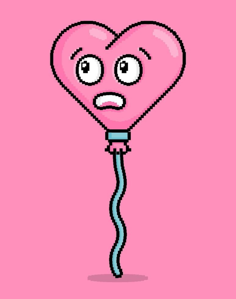 emoji in pixel art illustration of a heart shaped balloon gaping in confusion, disbelief or shock. Can be used for stickers, toy, valentine, dating, invitation, T shirt, clothing vector