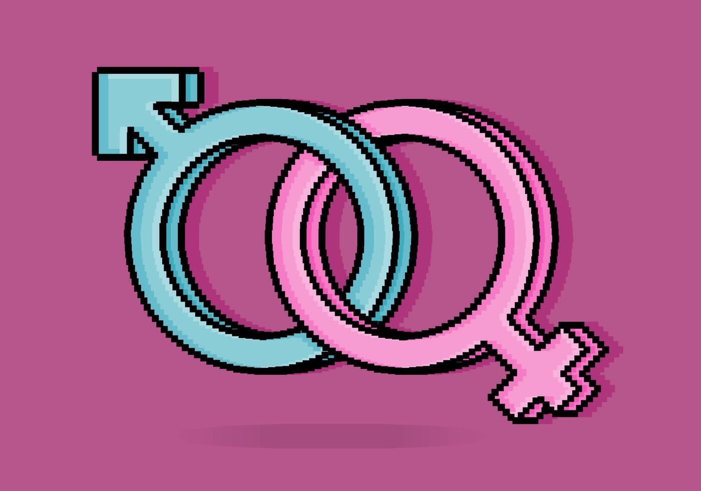 8 bit pixel illustration of Male and female gender symbols that intertwined with each other cannot be separated. Can be used for sticker, t shirt, gift, dating invitation, poster, Valentine greeting vector