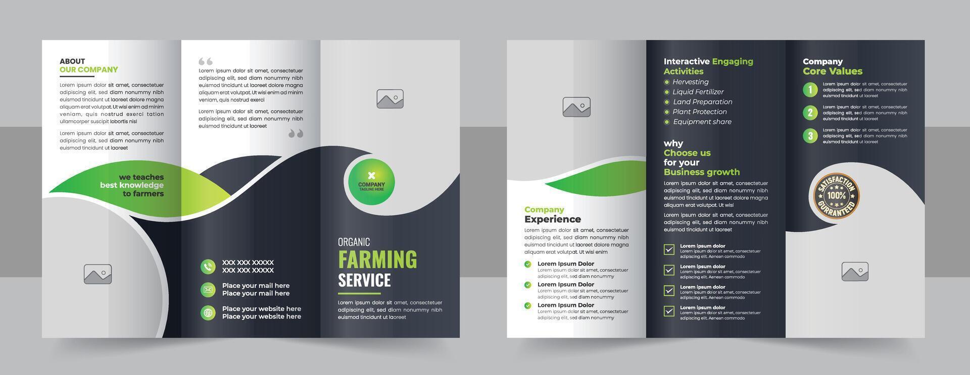 Eco food trifold brochure template or organic food menu trifold brochure template vector