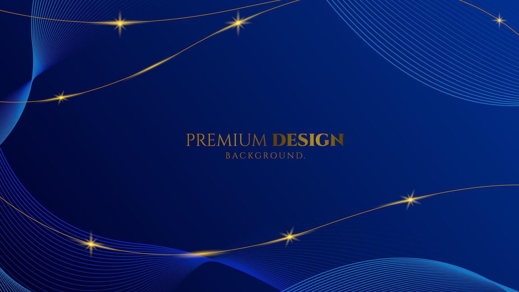 Dark blue luxury premium background with shining gold line waves, suitable for banners, wallpapers, brochures and posters. Vector illustration