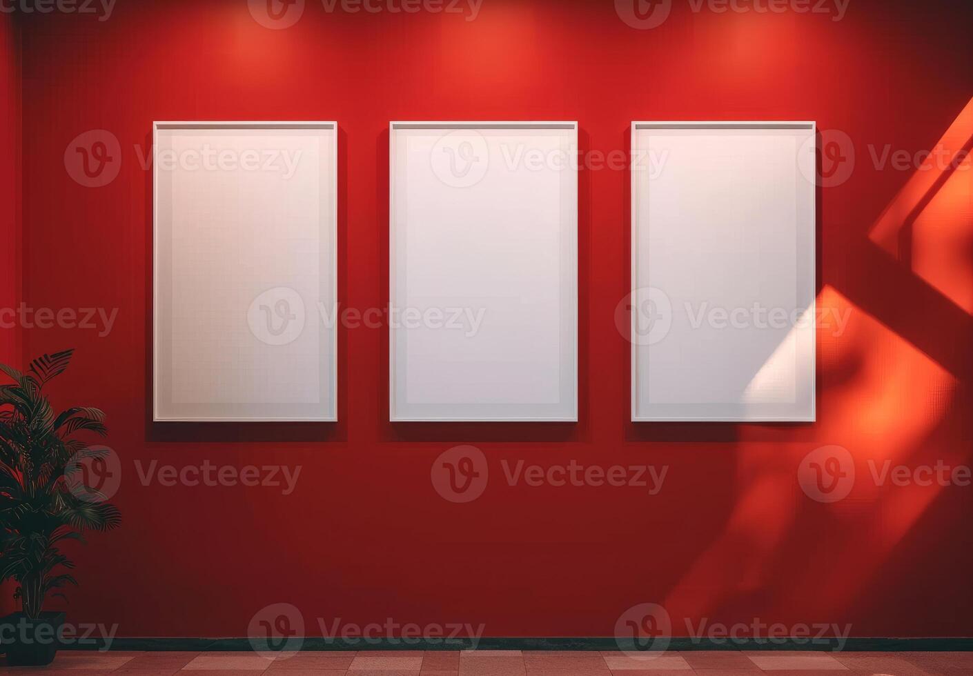 AI generated Three red walls with two empty poster frames, world art day image photo