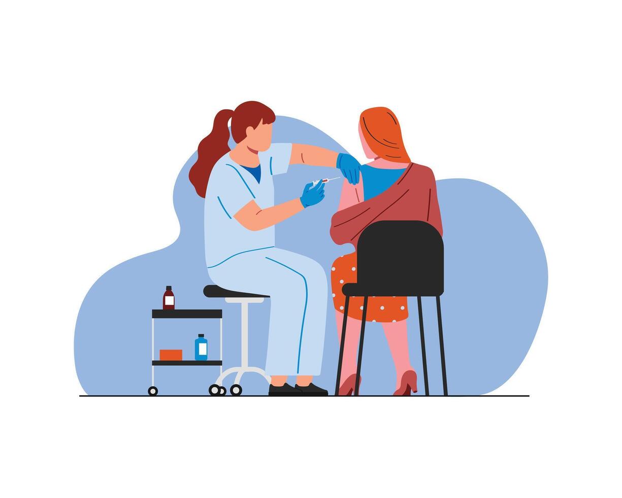 Nurse vaccinating a patient. Vector illustration in a flat style