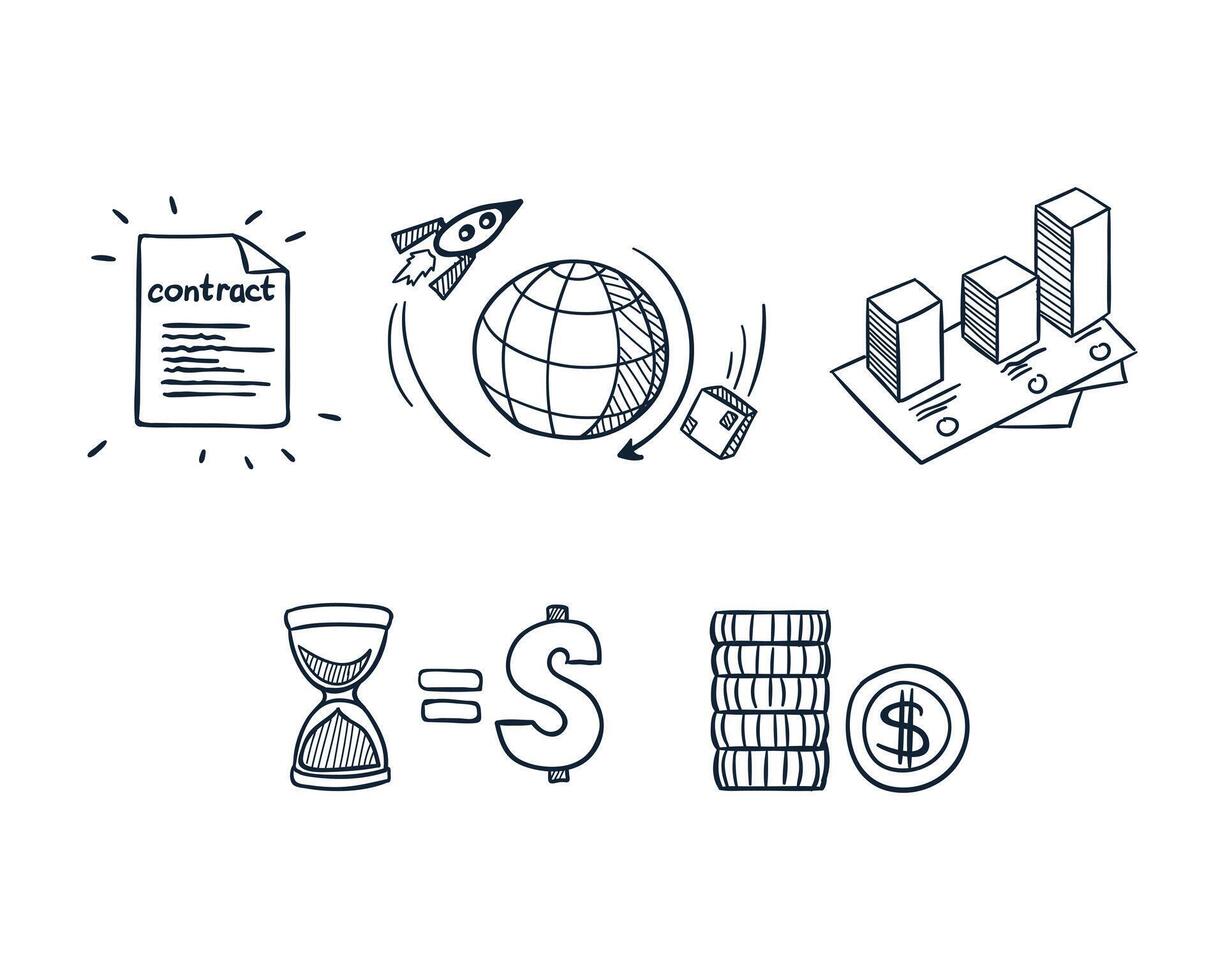 Set of business and finance icons. Vector illustration in thin line style.