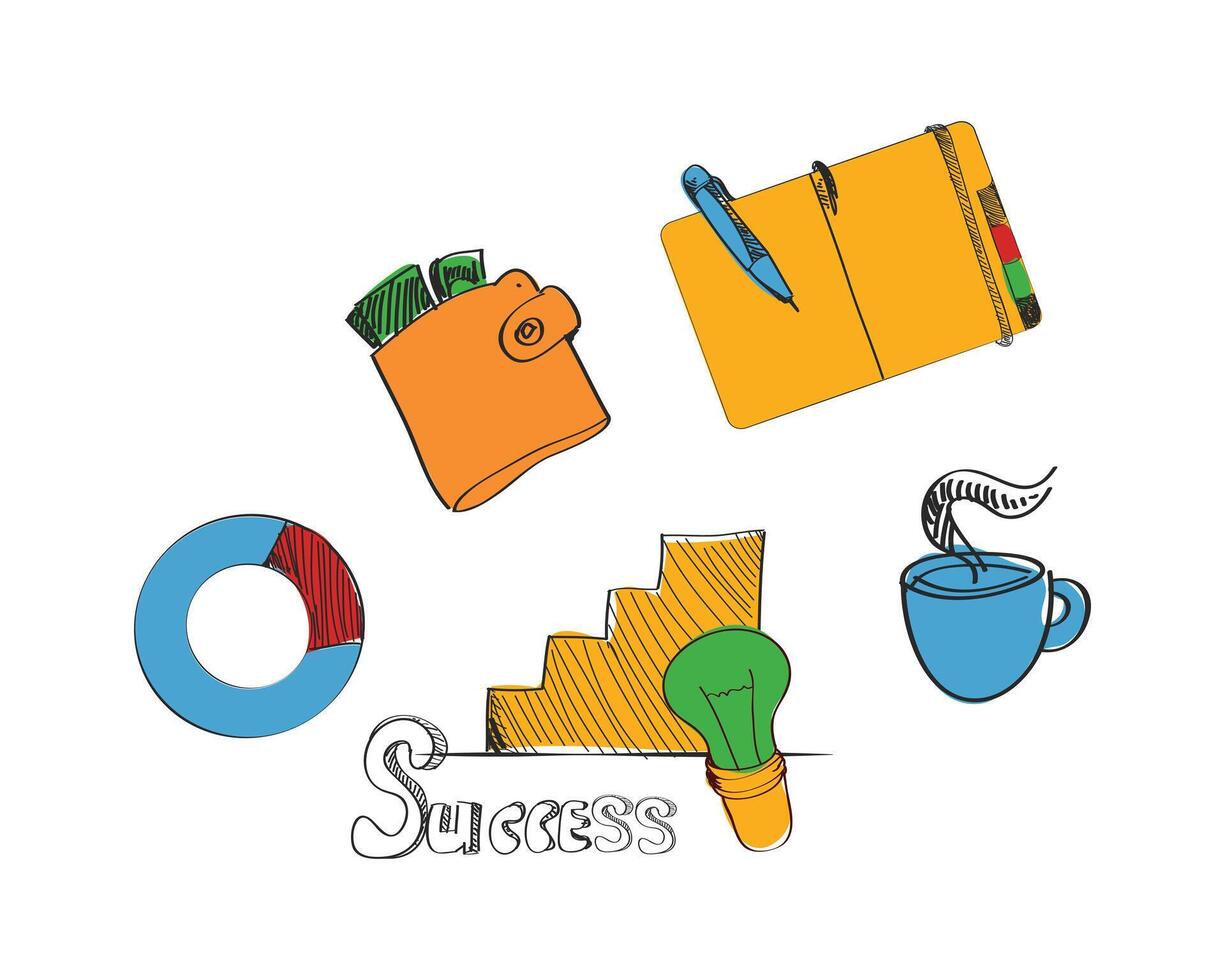 Sketch of a set of business icon. Simple hand drawn style flat desing Vector illustration.