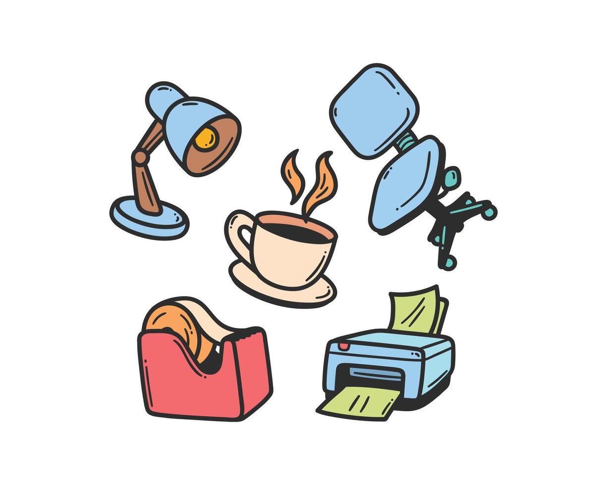 office supplies doodle icon, vector color illustration.