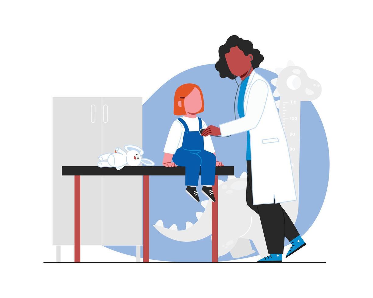 Doctor examining a child in the hospital. Flat style vector illustration for health and medicine design