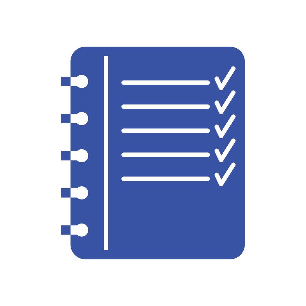 Notebook icon. Vector illustration. Blue icon with black contour on white background. Isolated. Education design element