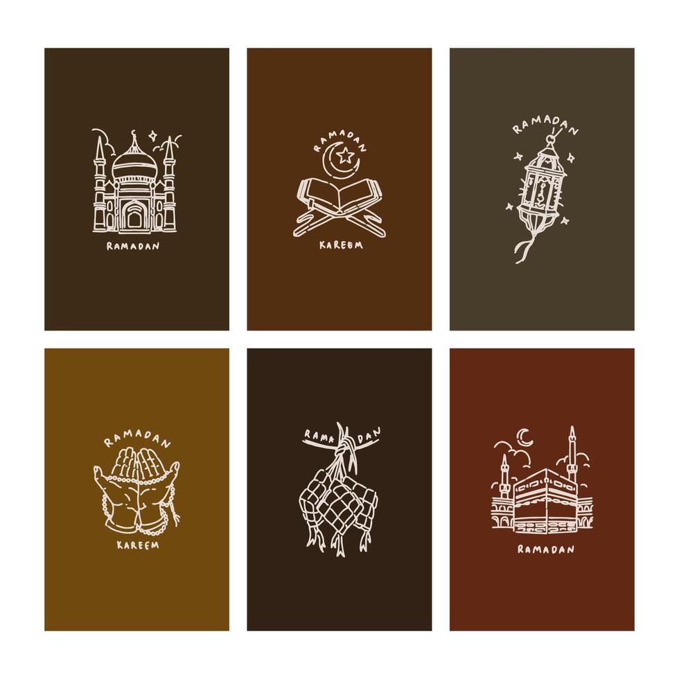 Collection of oriental style Islamic windows and arches with modern boho design, moon, mosque dome and lanterns vector