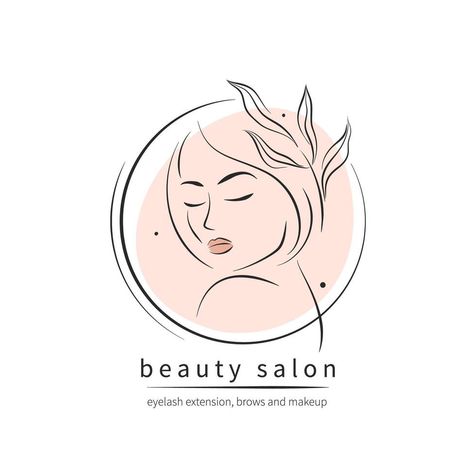 Beauty salon logo. Beautiful female face. Vector illustration