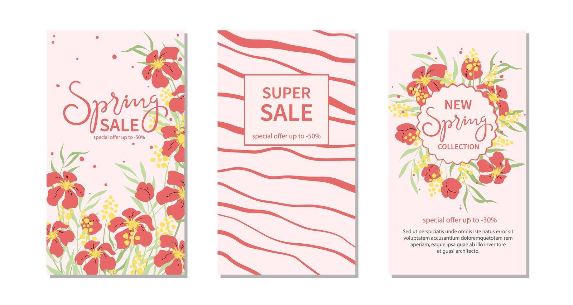 Spring sale.Trendy template for social networks stories with abstraction and botany. Vector illustration.