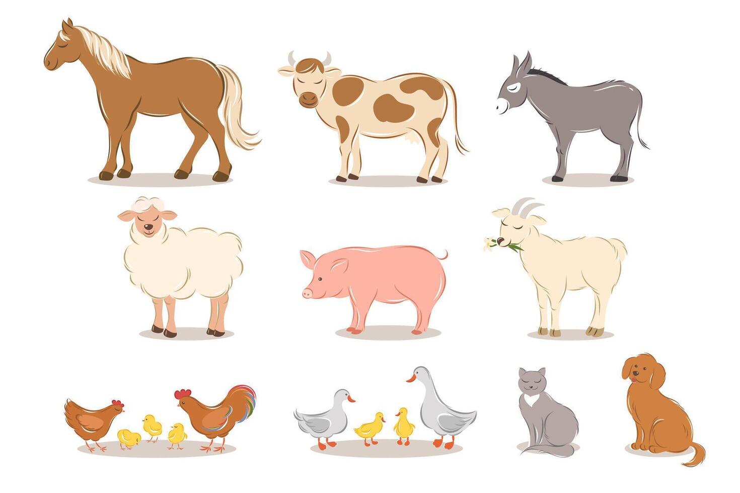 granja animales conjunto en blanco antecedentes. dibujos animados animales recopilación. niños vector ilustración.