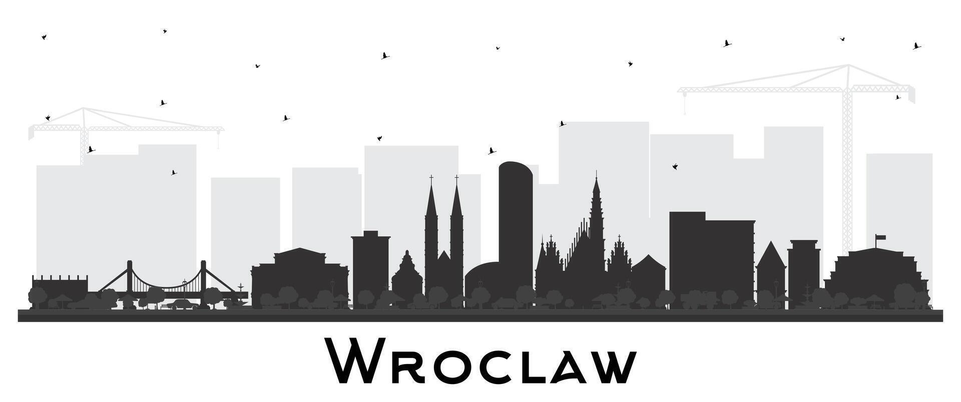 Wroclaw Poland City Skyline silhouette with black buildings isolated on white. Wroclaw Cityscape with Landmarks. Business Travel and Tourism Concept with Historic Architecture. vector