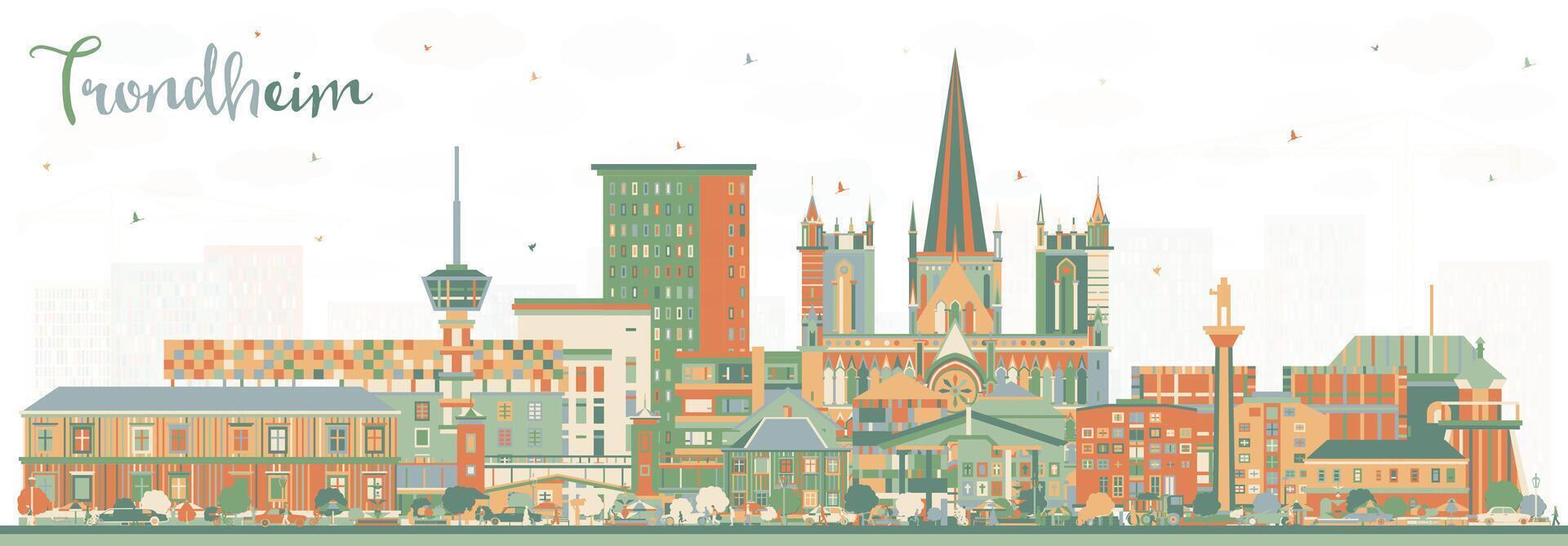 Trondheim Norway City Skyline with Color Buildings. Trondheim Cityscape with Landmarks. Business Travel and Tourism Concept with Historic Architecture. vector