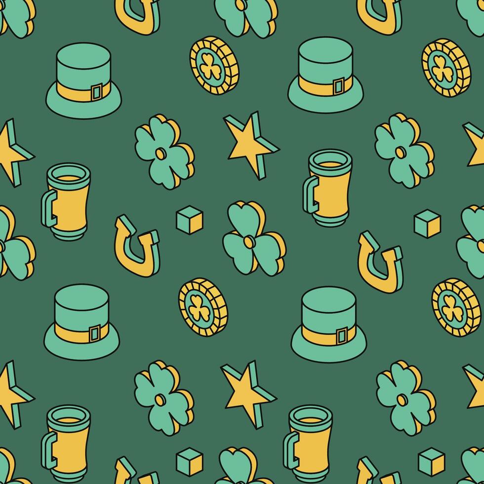 Festive colorful background for St Patricks Day. Isometric seamless pattern. vector