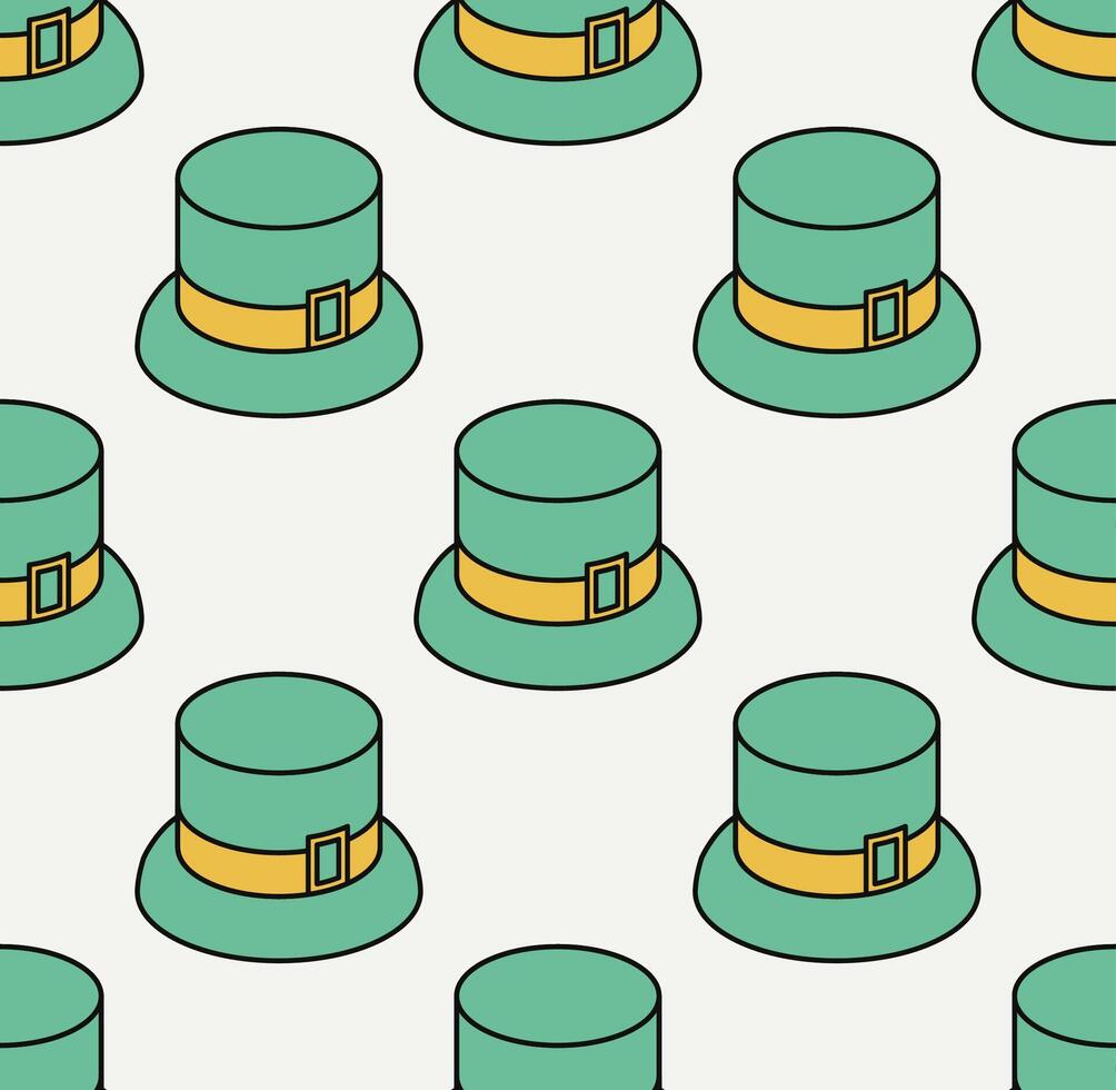 Seamless pattern with green hat. Isometric icon. Symbol of Saint Patrick day. Vector illustration. Modern style.