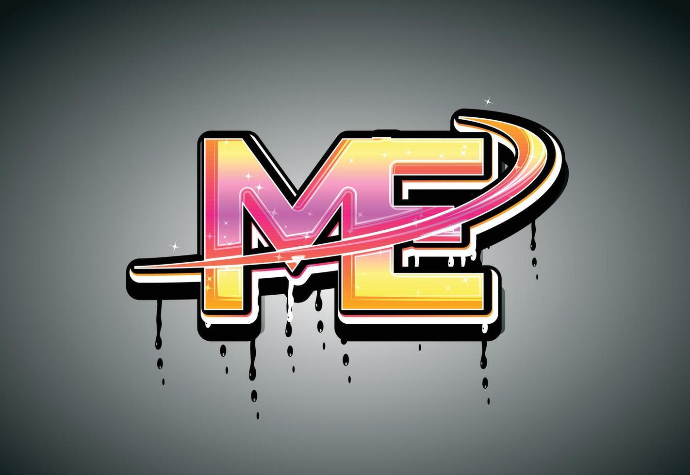 ME Swoosh Hand Lettering Dripping Graffiti alphabet vector template