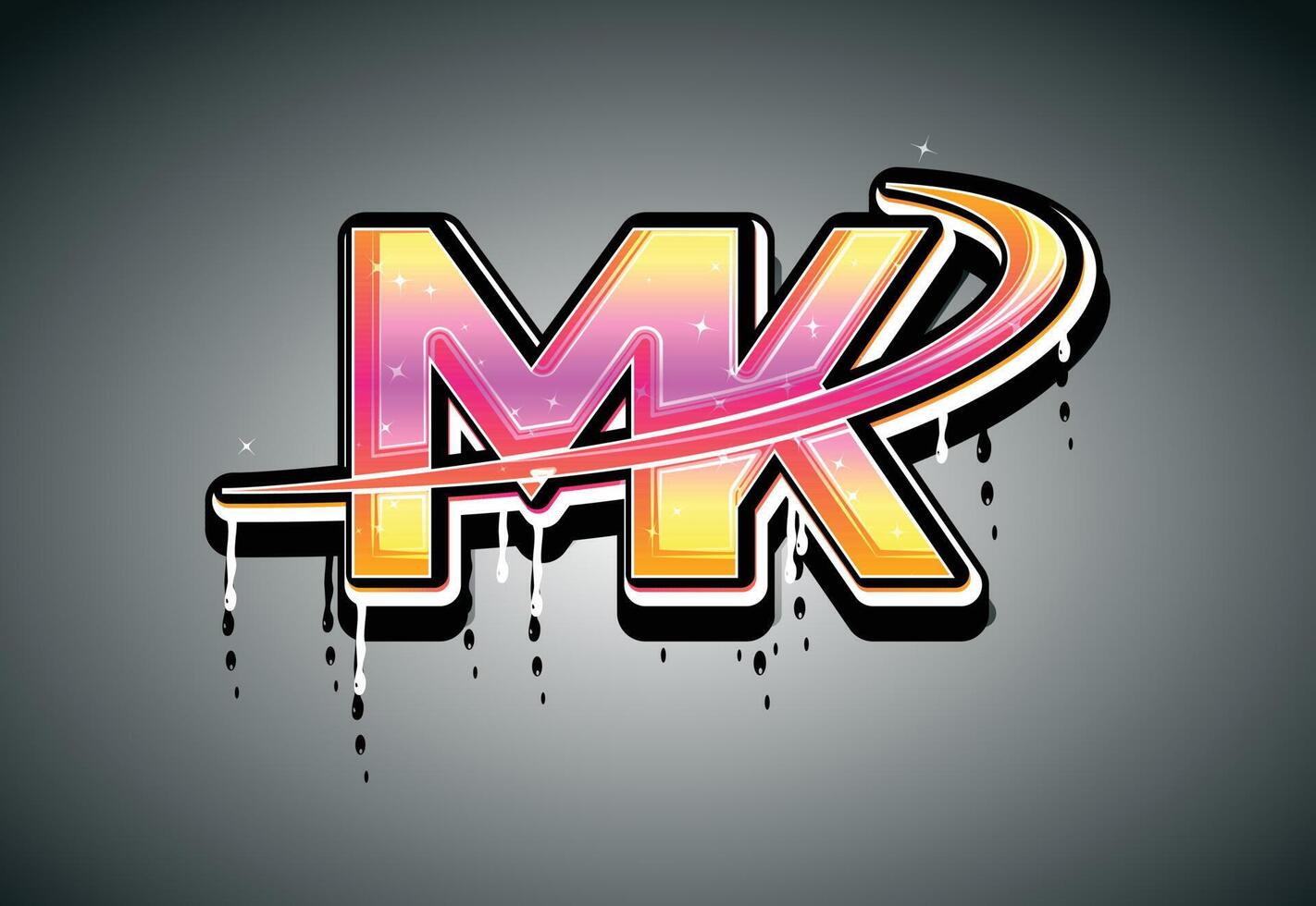 MK Swoosh Hand Lettering Dripping Graffiti alphabet vector template