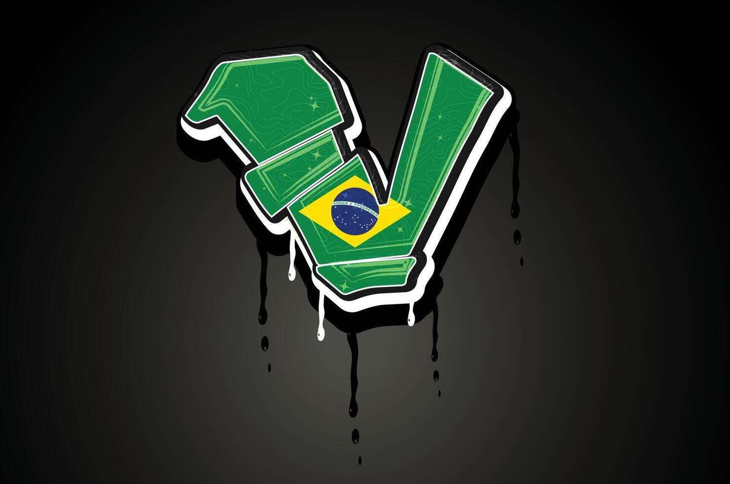 Brasil bandera v mano letras pintada vector modelo
