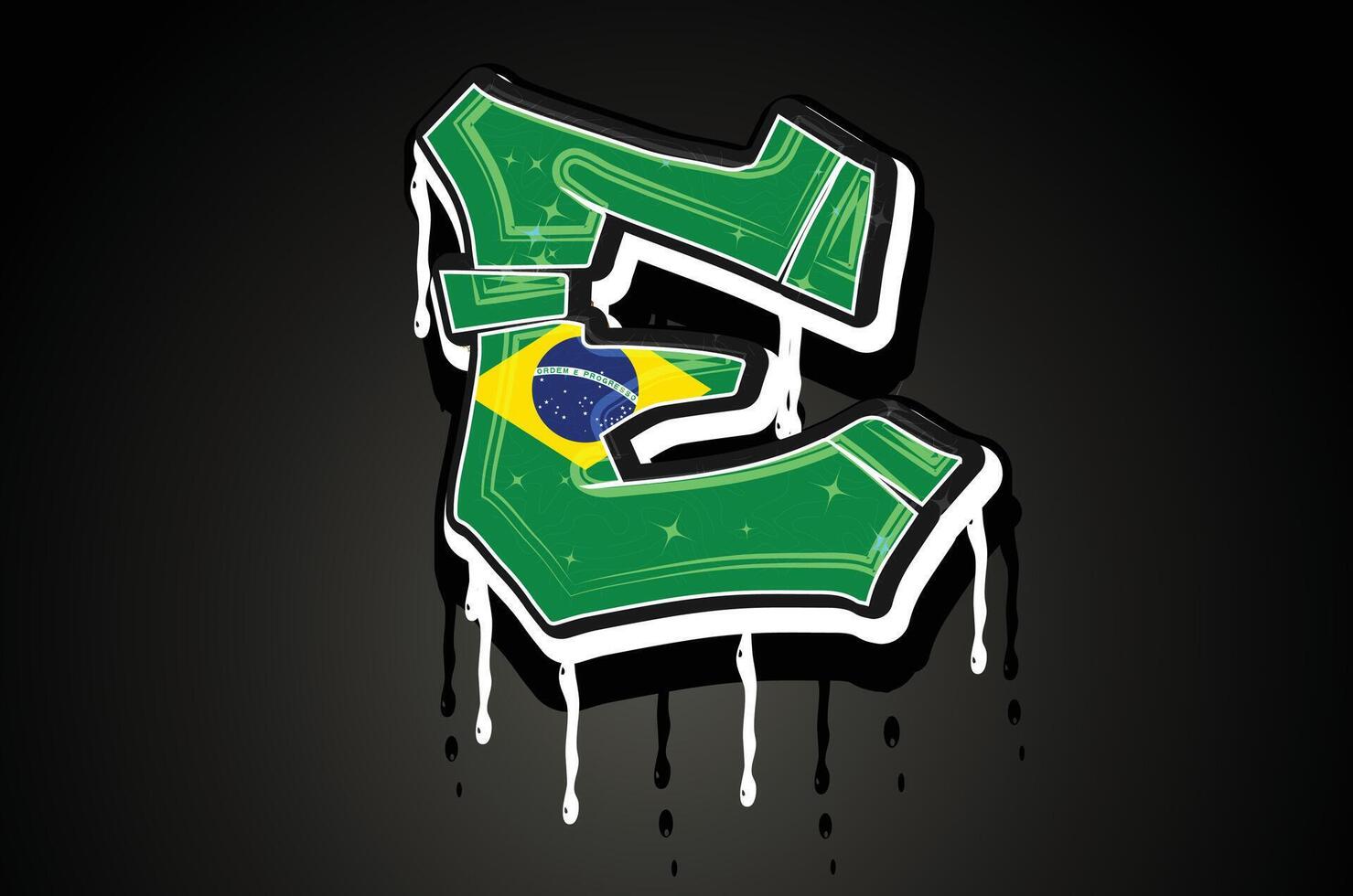 Brazil Flag E Hand Lettering Graffiti vector template