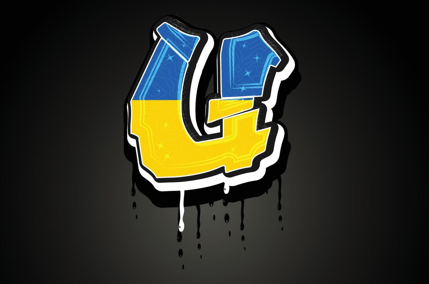 Ukraine Flag U Hand Lettering Graffiti vector template