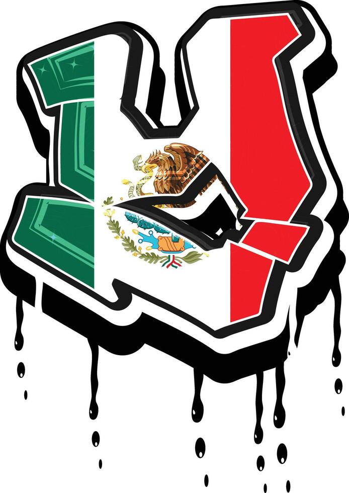 Mexico Flag Hand Lettering Dripping Graffiti Vector Template