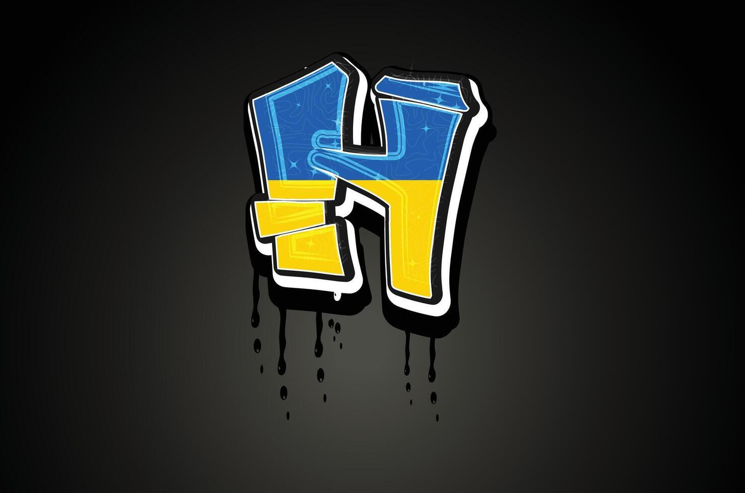 Ukraine Flag H Hand Lettering Graffiti vector template
