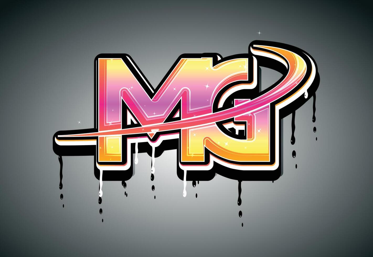 MG Swoosh Hand Lettering Dripping Graffiti alphabet vector template