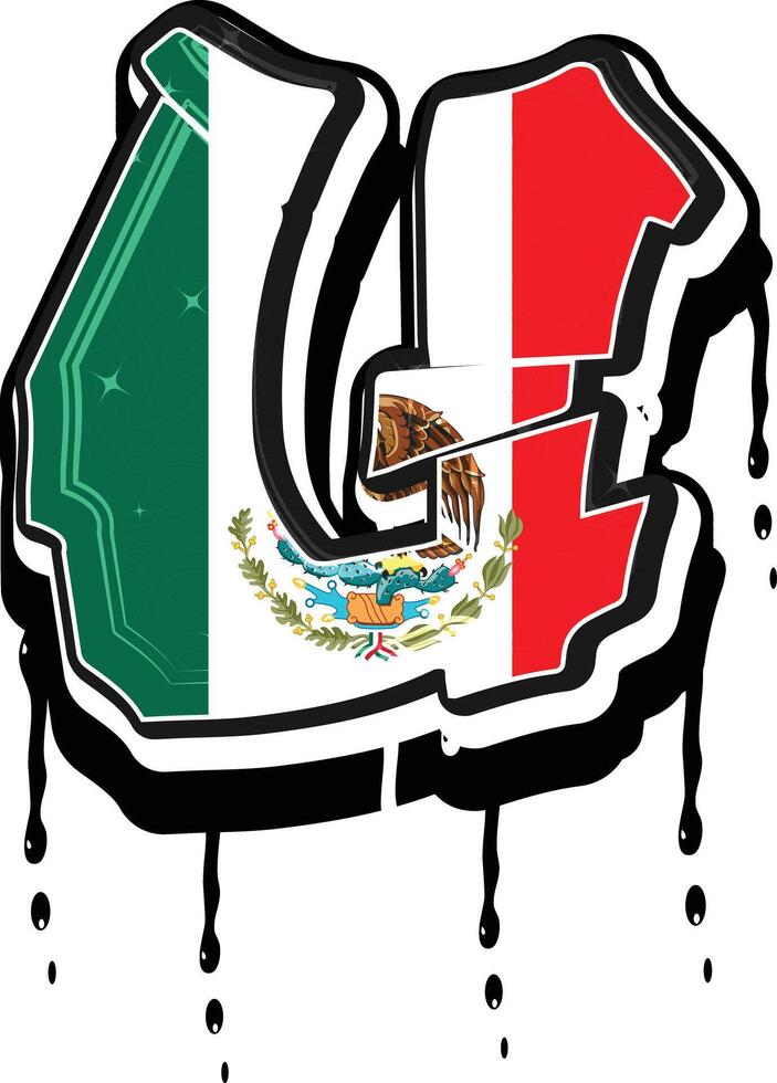 Mexico Flag U Hand Lettering Dripping Graffiti Vector Template