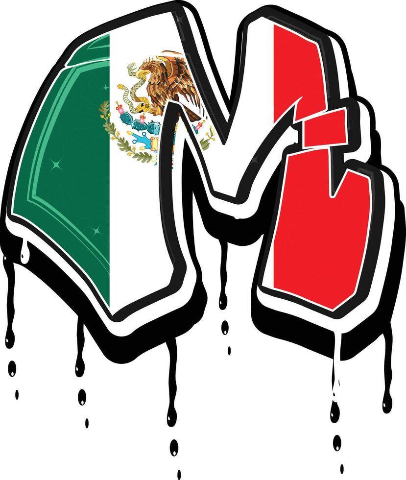 Mexico Flag M Hand Lettering Dripping Graffiti Vector Template