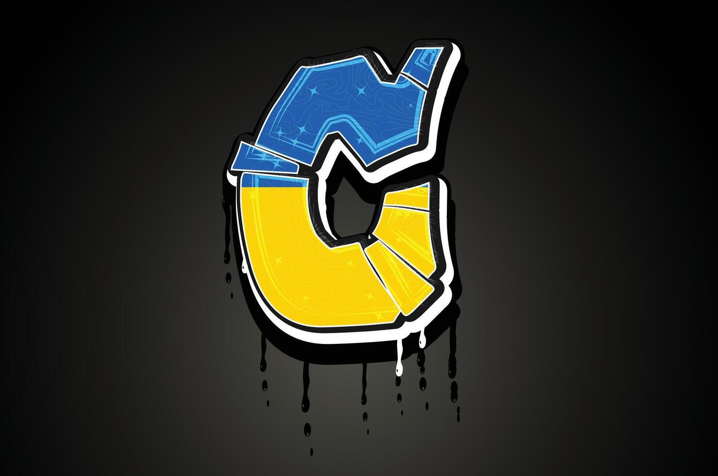 Ukraine Flag C Hand Lettering Graffiti vector template