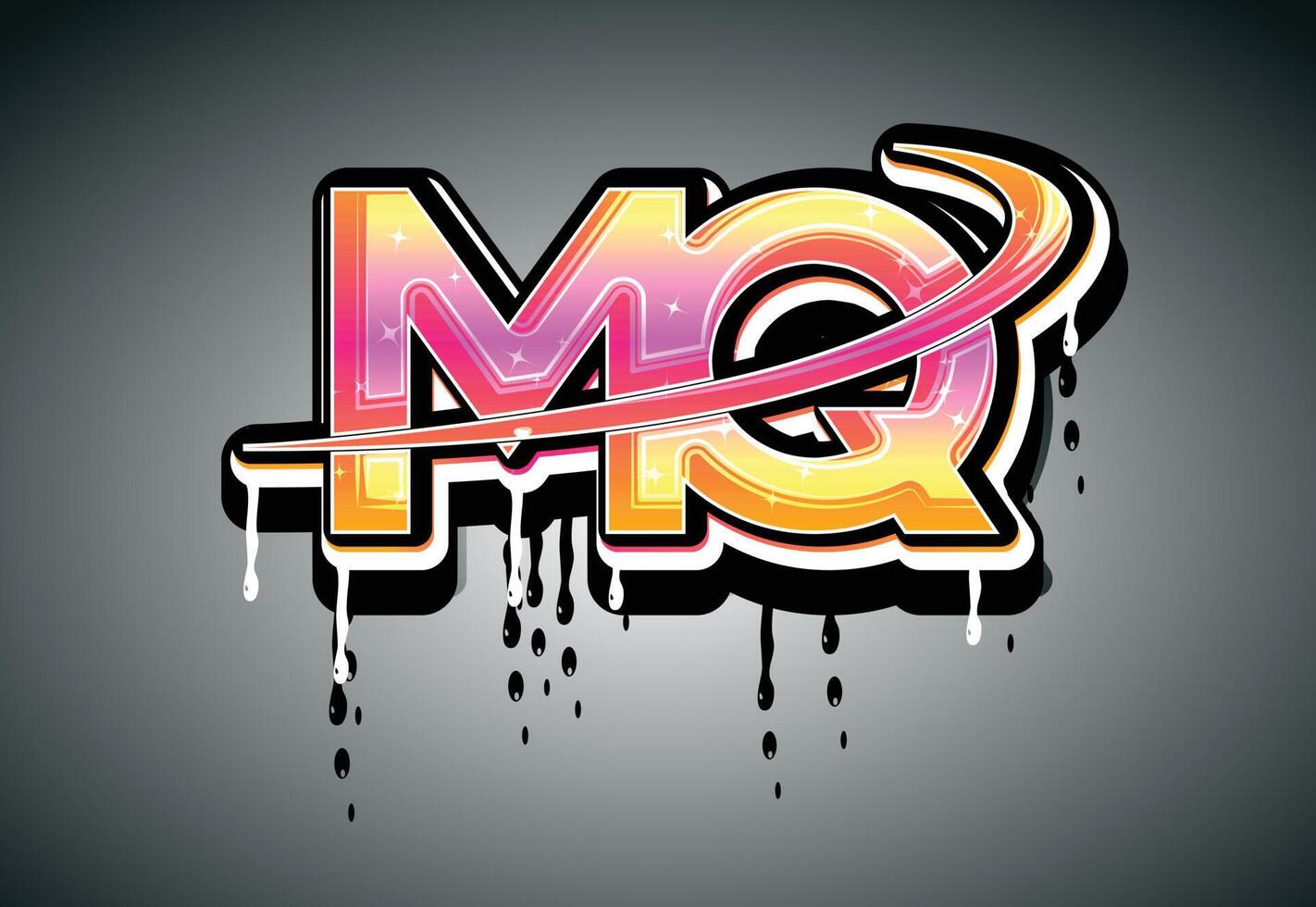 MQ Swoosh Hand Lettering Dripping Graffiti alphabet vector template