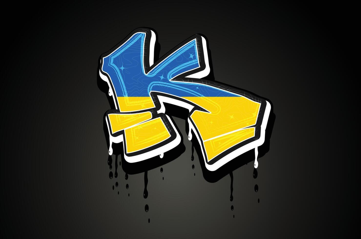 Ukraine Flag k Hand Lettering Graffiti vector template