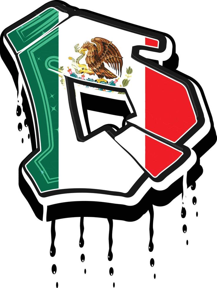 mexico bandera re mano letras goteo pintada vector modelo