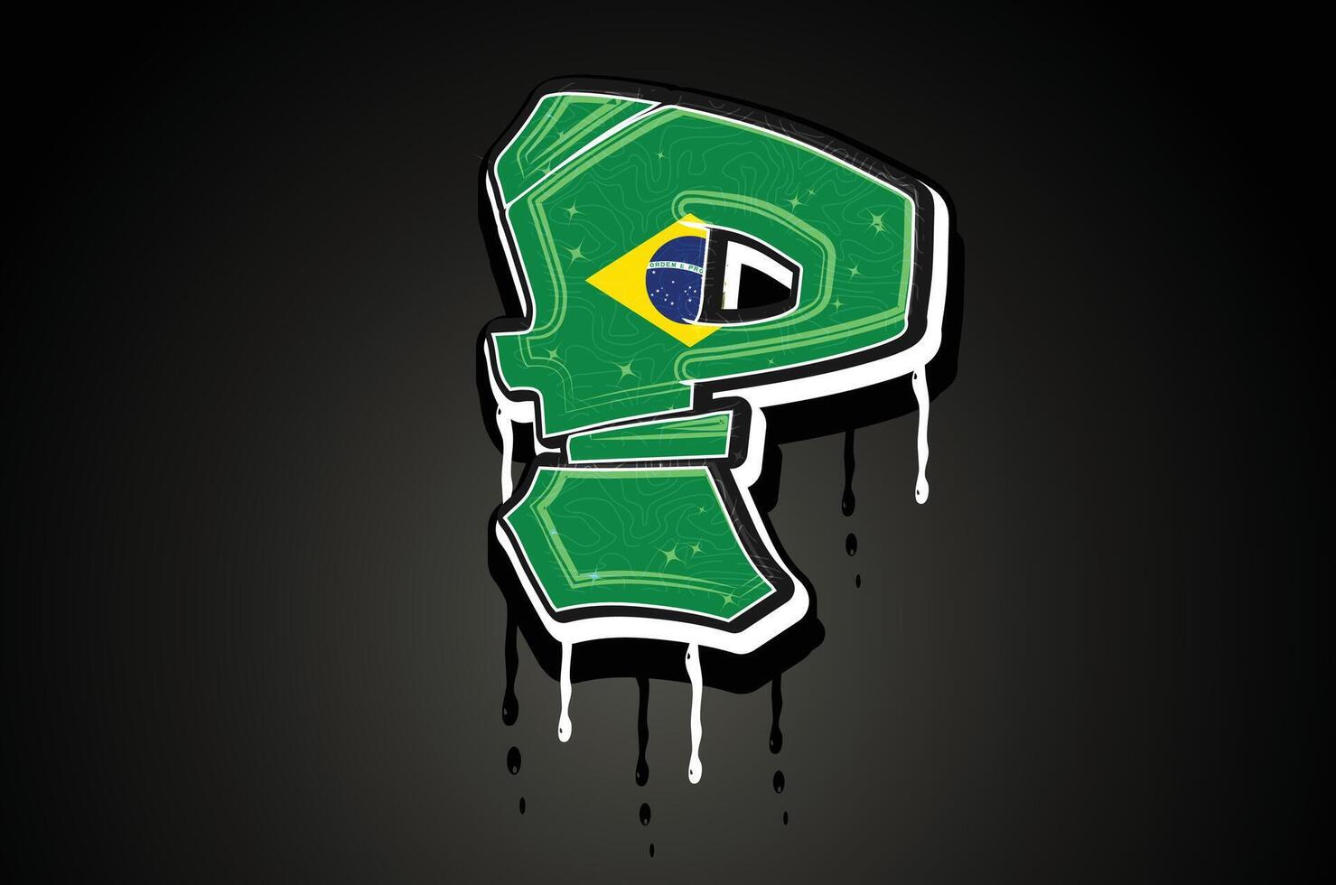 Brazil Flag P Hand Lettering Graffiti vector template