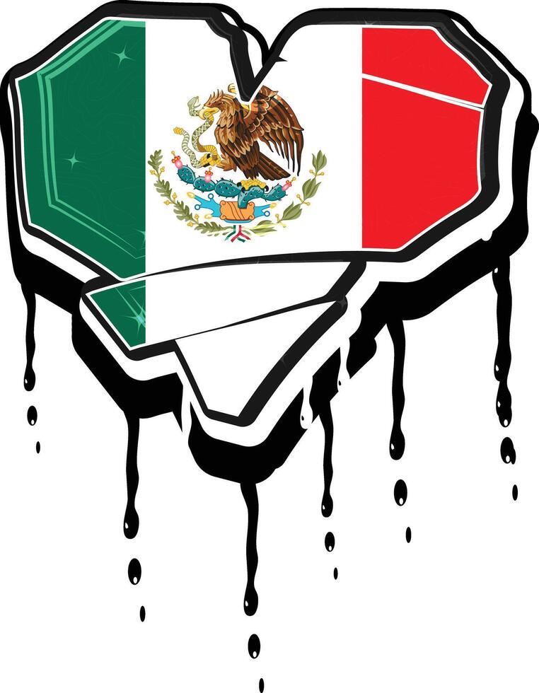 Mexico Flag O Heart Hand Lettering Dripping Graffiti Vector Template