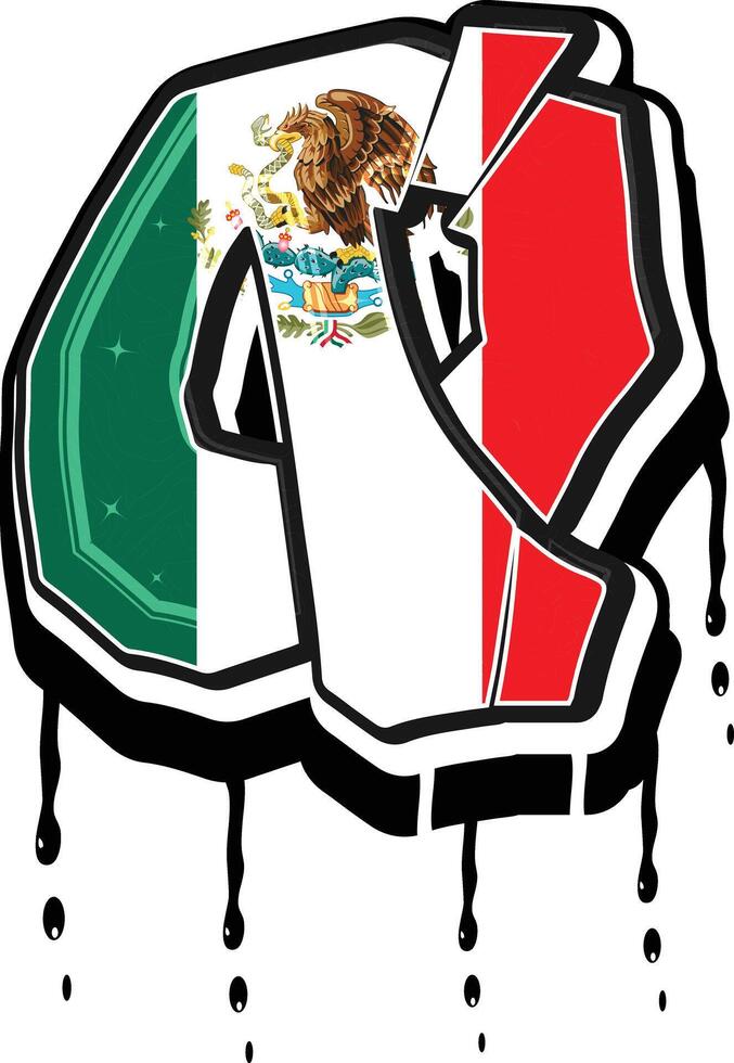 Mexico Flag Q Hand Lettering Dripping Graffiti Vector Template