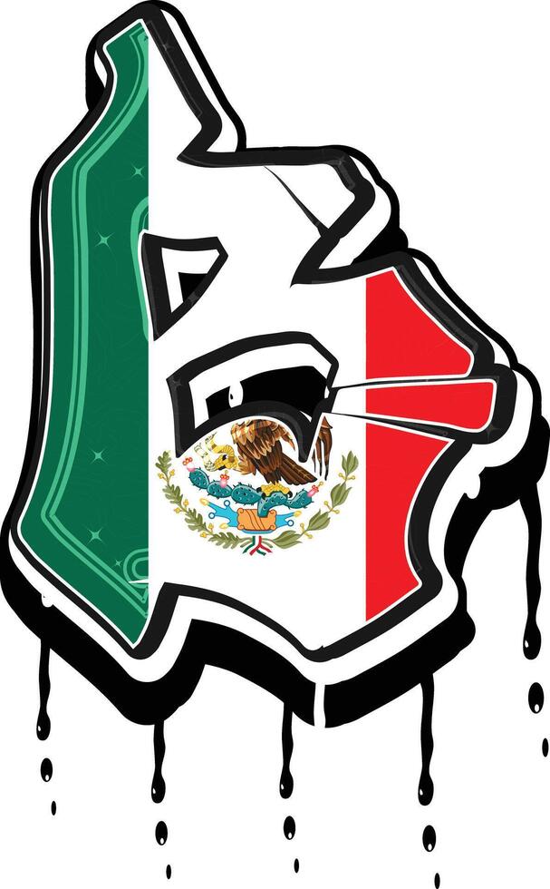 mexico bandera si mano letras goteo pintada vector modelo