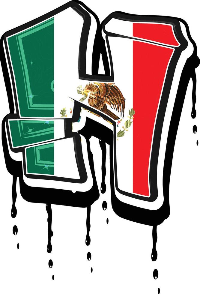 mexico bandera mano letras goteo pintada vector modelo
