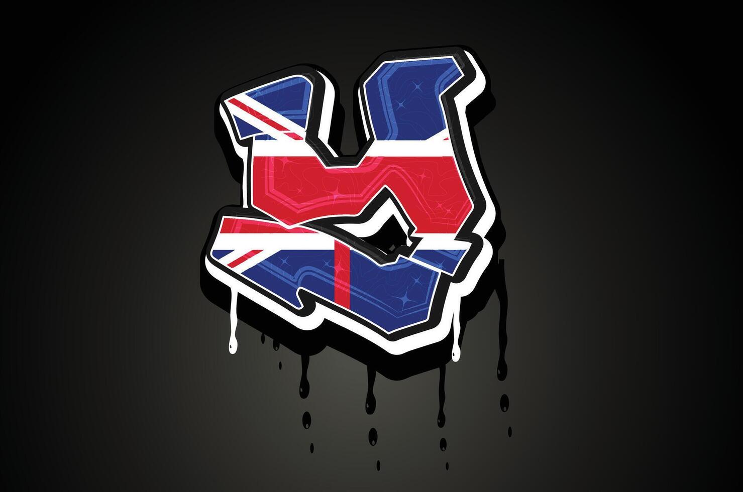 England Flag Y Hand Lettering Graffiti Alphabet Vector Template