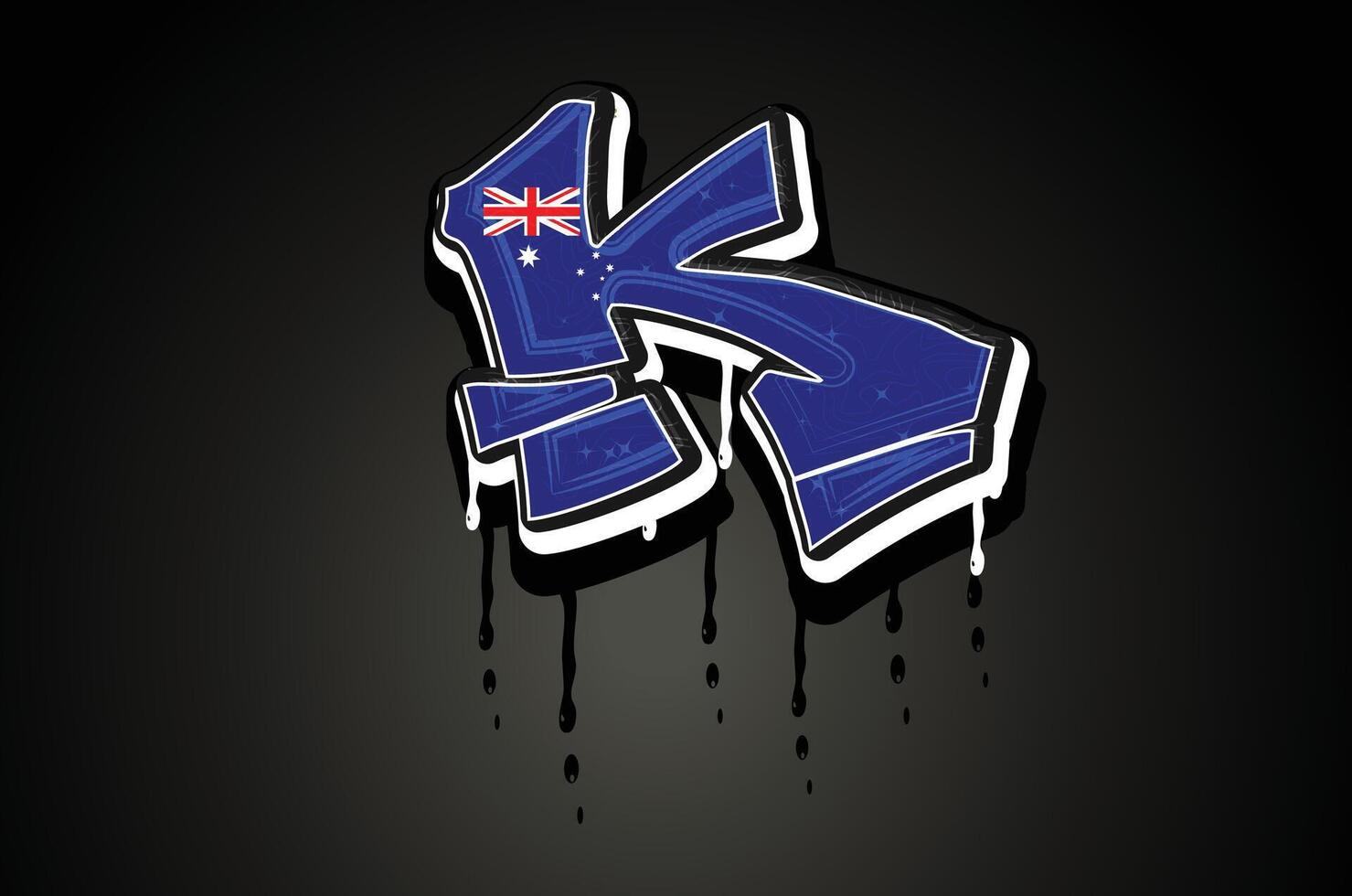 Australia Flag K Hand Lettering Graffiti alphabet Vector template