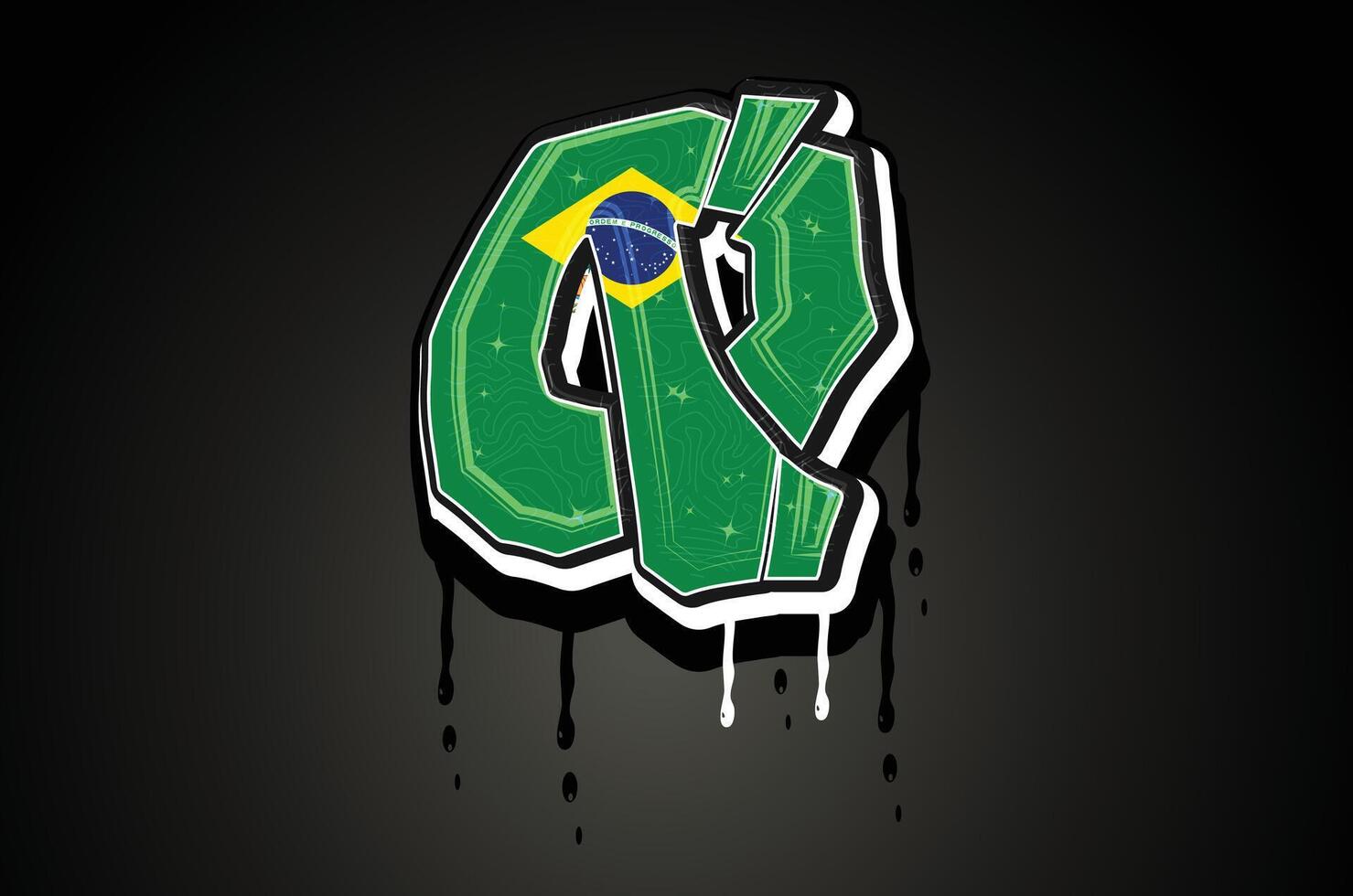 Brasil bandera q mano letras pintada vector modelo