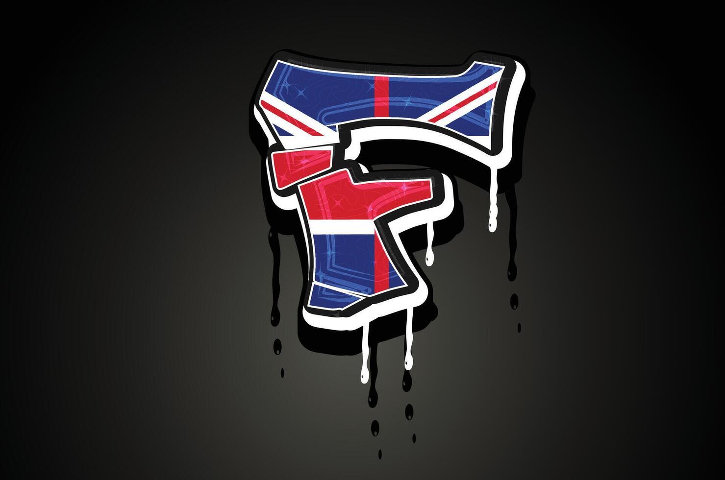 England Flag F Hand Lettering Graffiti Alphabet Vector Template