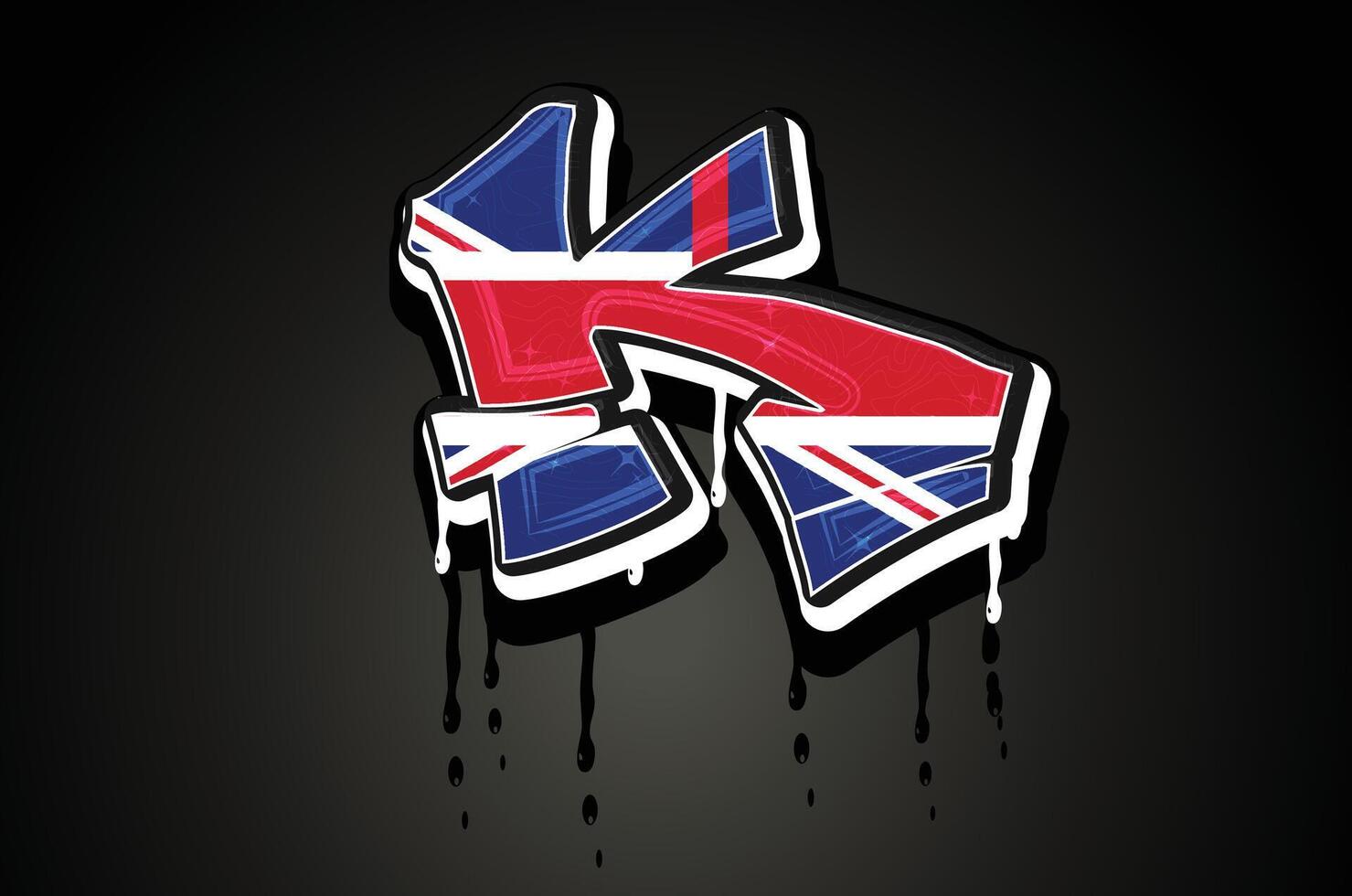 England Flag K Hand Lettering Graffiti Alphabet Vector Template